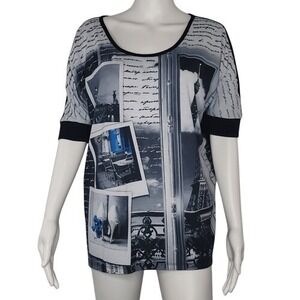 Style & Co Faux Button Back Embellished Black Top‎